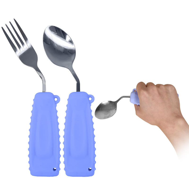 Adaptive Utensils Angled Spoon and Fork for Hand Tremors Parkinsons,Weighted Utensils with Non-Slip Easy Grip Handles for Independent Eating (1pcs Spoon+1pcs Fork=2 pcs,Purple,Right Hand) 1pcs Spoon+1pcs Fork=2 pcs,Purple,Right Hand - BeesActive Australia
