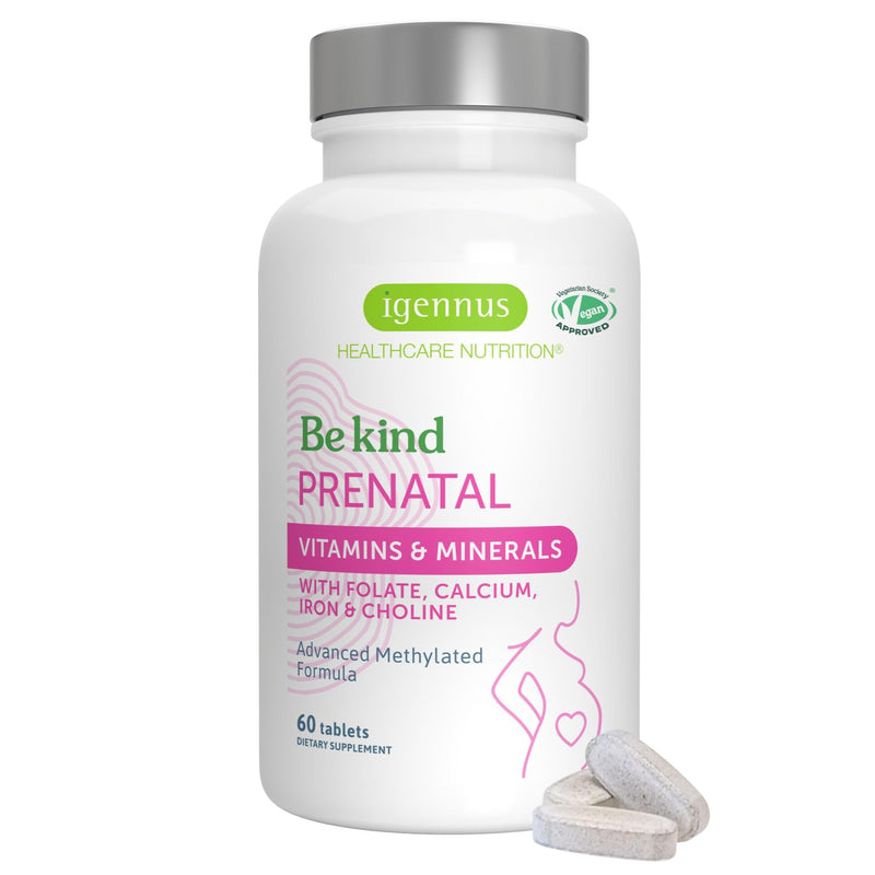 Igennus Methylated Prenatal Multivitamin, Folate for MTHFR, Pure & Clean | Choline & Gentle Iron, High Absorption Prenatal Vitamins for Women with Calcium & Magnesium, Vegan, Halal, 60 Tablets 60 Count (Pack of 1)