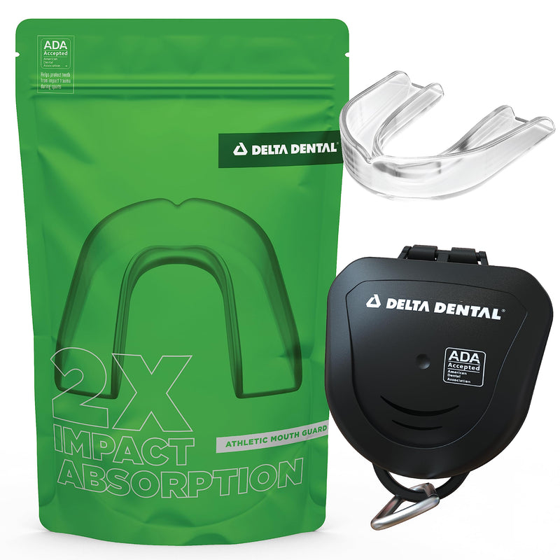 Delta Dental Athletic Sports Mouth Guard - ADA Accepted - 2X The Impact Absorption of Traditional mouthguards for Contact Sports - Works with Braces (Adult, Clear) 1 Pack No Strap Adult - BeesActive Australia