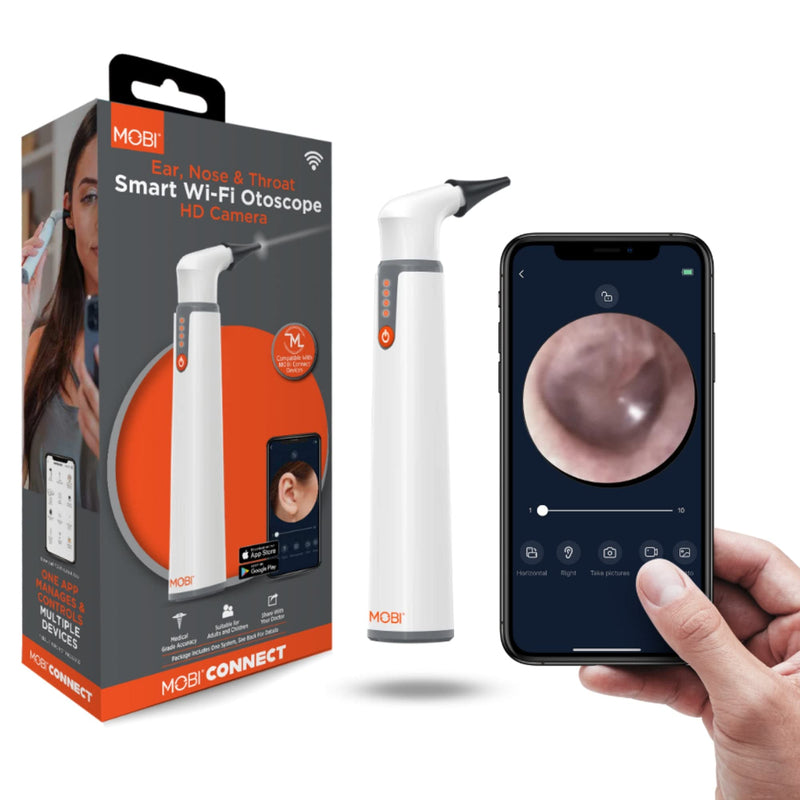 MOBI Connect Wi-Fi Otoscope for Ears, Nose & Throat - 1080P HD Lens, Multi-Axis Gyroscope, 6 LED Lights, 90+ Min Use, 3 Ear Speculum, Suitable for Adults & Children - BeesActive Australia