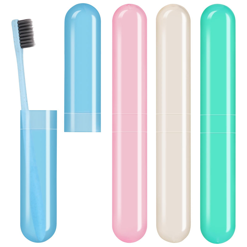 4 Pack Toothbrush Cases Travel Toothbrush Holder Portable Toothbrush Container Case Plastic Toothbrush Carrier Cover Case Toothbrush Protector for Traveling, Bathroom, School, Home, Camping Blue, Green, Pink, Beige - BeesActive Australia