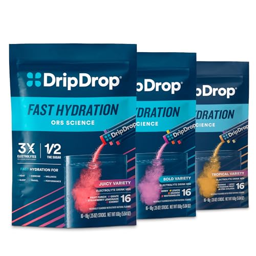 DripDrop Hydration Variety Pack Bundle Electrolyte Packets, 48 Count | Piña Colada, Mango, Açaí, Passion Fruit, Watermelon, Berry, Lemon, Orange, Fruit Punch, Grape, Strawberry Lemonade, Cherry