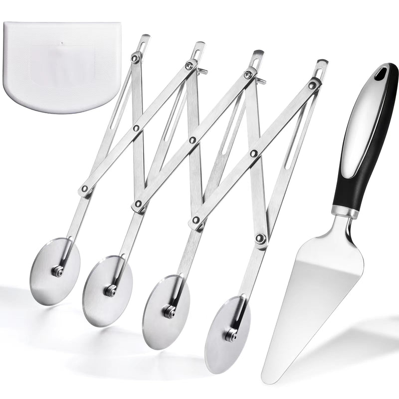 4 Wheel Pastry Cutter Set of 3 Stainless Steeel Dough Cutter with Pizza Spatula and Dough Bowl Scraper，Adjustable Pastry Cutter Wheel for Cutting Pasta Pizza Pastry Noodle (4 wheel) 4 wheel - BeesActive Australia