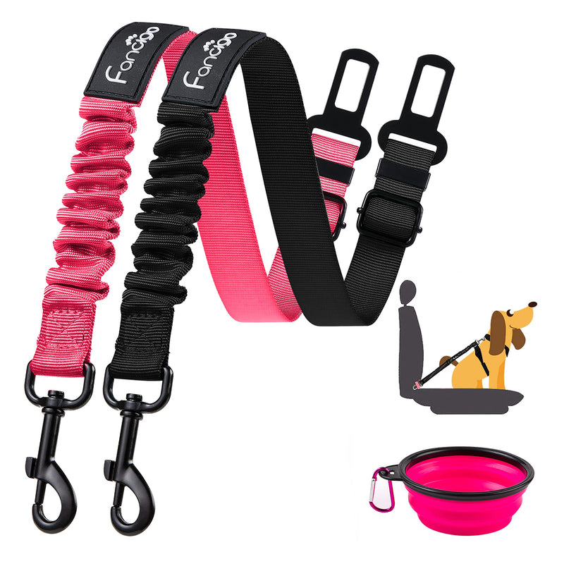 Dog Seat Belt for Car. Car Accessories for Dogs. Adjustable Strap, Strong Nylon Fabric, Bungee Buffer Design Dog Car Seat Belt. (Black+Pink) Black+Pink - BeesActive Australia