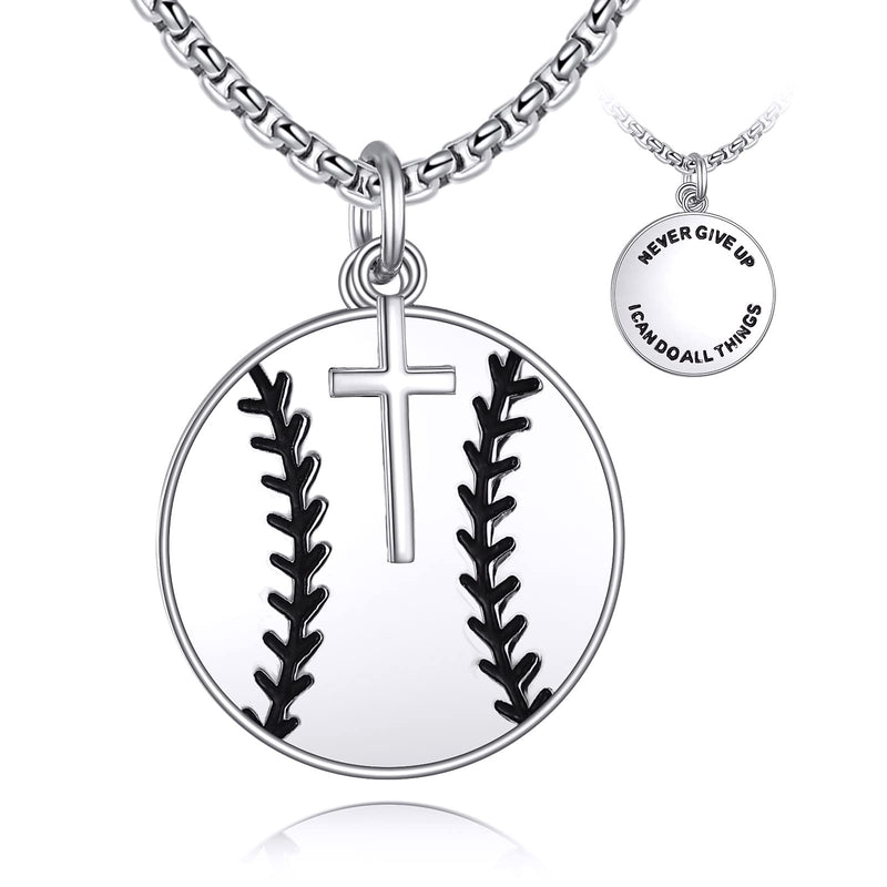 YFN Sport Necklace Sterling Silver Never Give Up I Can Do All Things Pendant Jewelry Sport Gifts for Women Men Boys Girls Baseball with Cross - BeesActive Australia