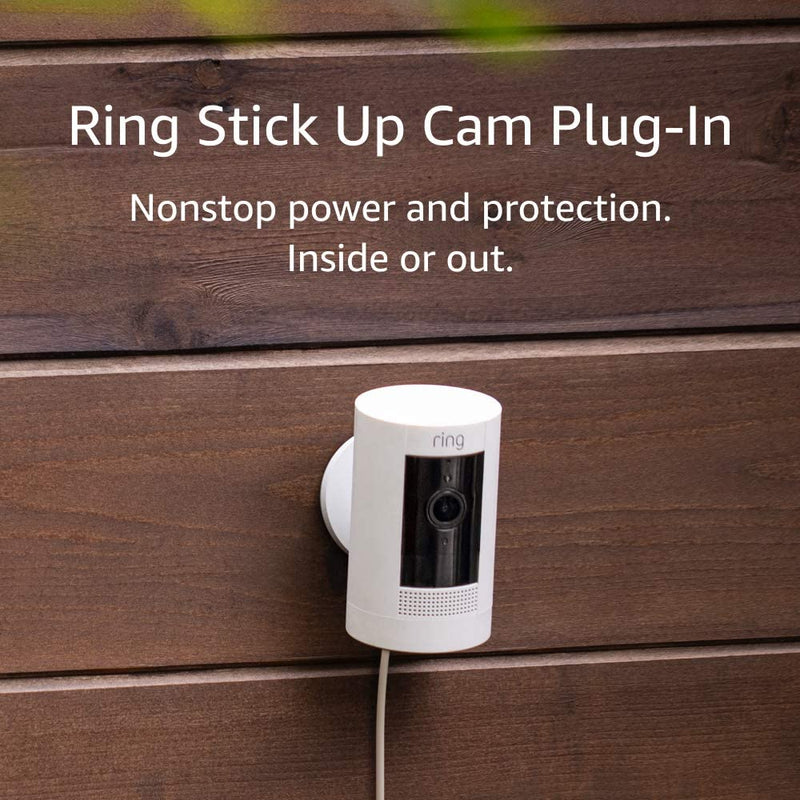 Ring Stick Up Cam Plug-In | Weather-Resistant Outdoor Camera, Live View, Color Night Vision, Two-way Talk, Motion alerts, Works with Alexa | White Device Only 1 Camera - BeesActive Australia