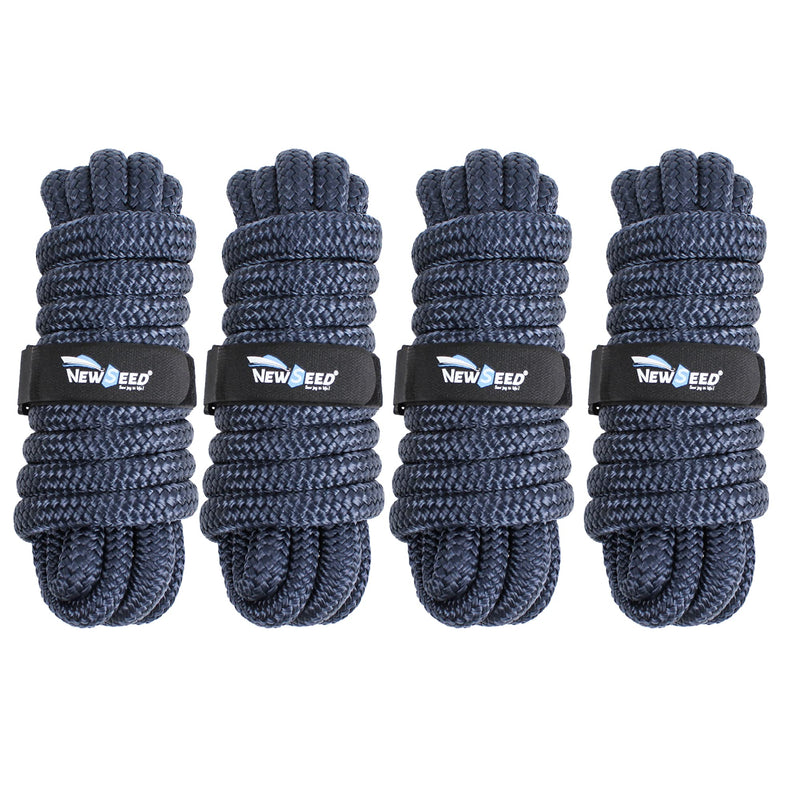 MALZE-NEWSEED 4 Pack 1/2" x 15' Dock Lines Double Braided Nylon Boat Rope with 12" Eyelets, Marine Grade Premium Mooring Lines for Docking Boat & Pontoon, Navy Blue 15'--1/2"