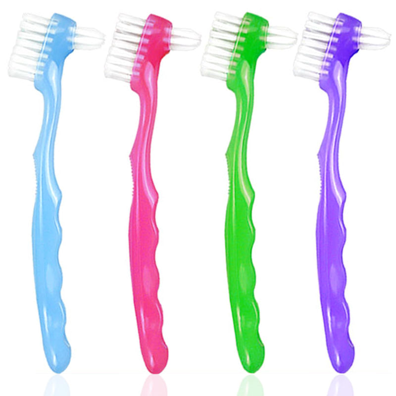 4 Pieces Denture Brush, Small Toothbrush for Dentures, Multi-Layered Bristles Ergonomic Rubber Handle for False Teeth Cleaning - BeesActive Australia