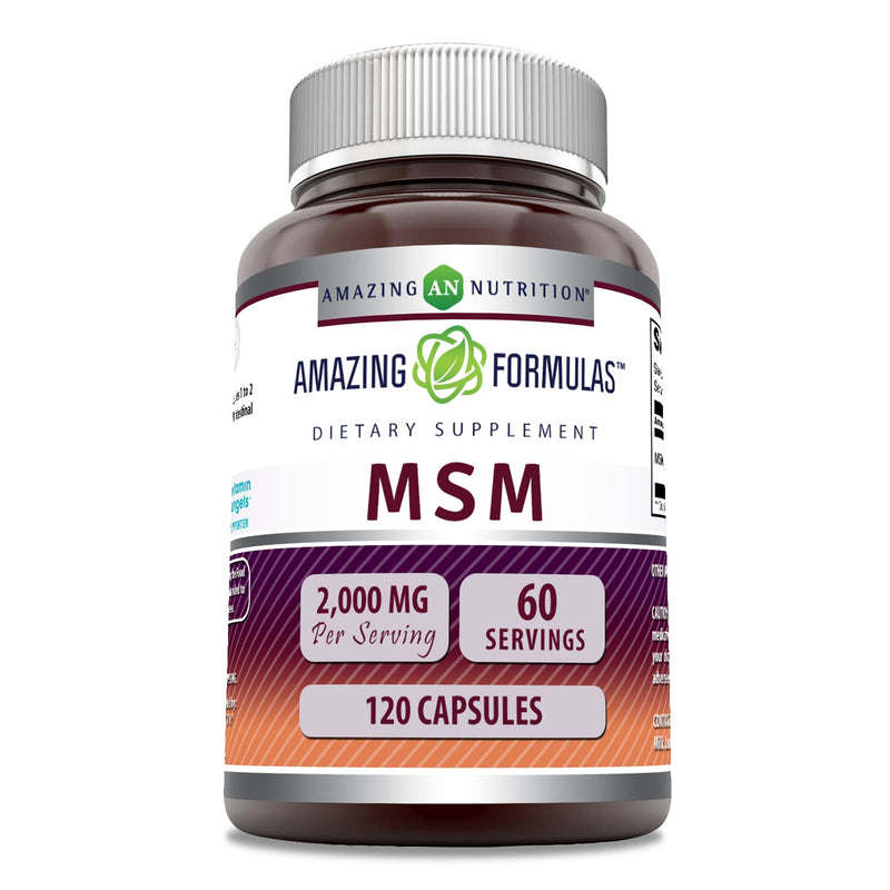 Amazing Formulas MSM (Methylsulfonylmethane) Supplement | 2000 Mg per Serving | 120 Capsules | Non-GMO | Gluten-Free | Made in USA Unflavored 120 Count (Pack of 1)