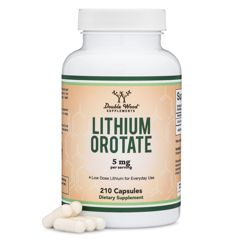 Double Wood Supplements Lithium Orotate 5mg, 210 Capsules (Third Party Tested, Vegan Safe, Non-GMO) for a Calmer Mind, More Balanced Mood, and Better Rest at Night - BeesActive Australia
