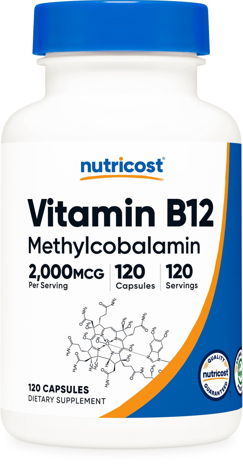 Nutricost Vitamin B12 (Methylcobalamin) 2000mcg, 120 Capsules, Gluten Free | Vegetarian Caps, GMO-Free B12 Supplement 120 Count (Pack of 1)