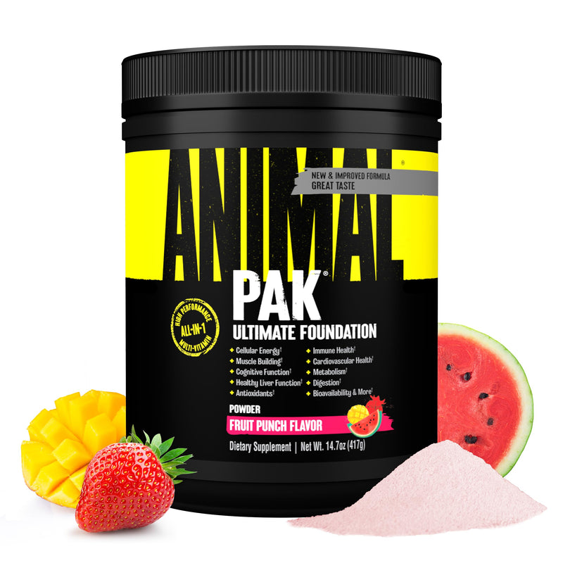 Animal Pak - Convenient All-in-One Vitamin & Supplement Powder, Fruit Punch - Zinc, Vitamins C, B, D, Amino Acids, Immune Support, Digestive Enzymes - Daily Multivitamin for Women & Men - 60 Scoops 30 Servings (Pack of 1)