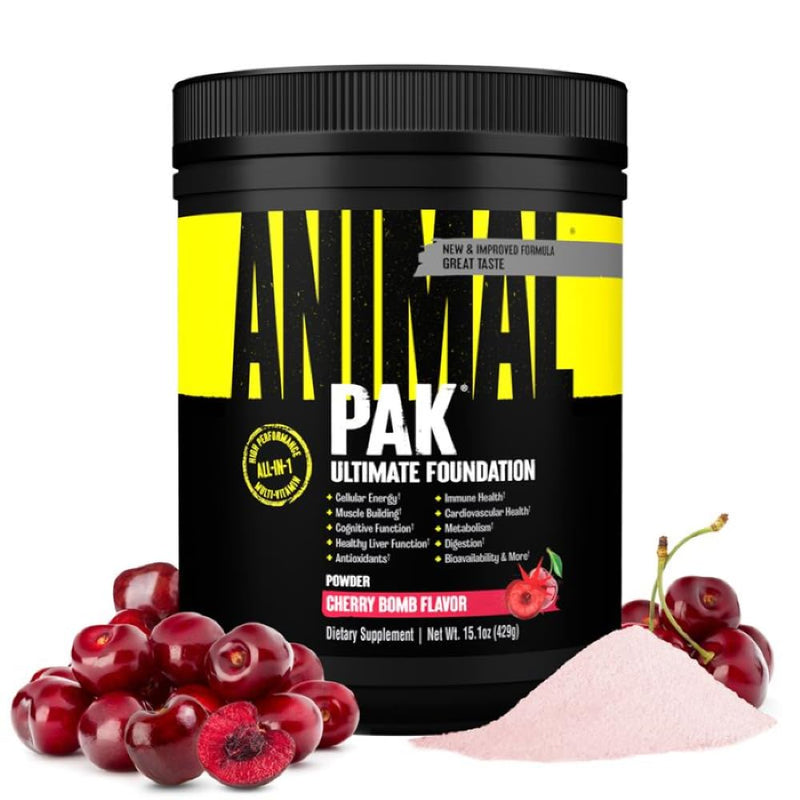 Animal Pak - Convenient All-in-One Vitamin & Supplement Powder, Cherry Bomb - Zinc, Vitamins C, B, D, Amino Acids, Immune Support, Digestive Enzymes - Daily Multivitamin for Women & Men - 60 Scoops 30 Servings (Pack of 1)