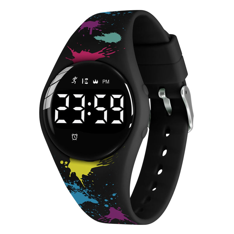 Kids Watches for Girls Boys Digital Sport Watch with Step Counter Pedometer Vibration Alarm Clock, No App Waterproof Fitness Tracker Kids Watch Boys Girls Teens Students Ages 5-16 110-F-Craffiti