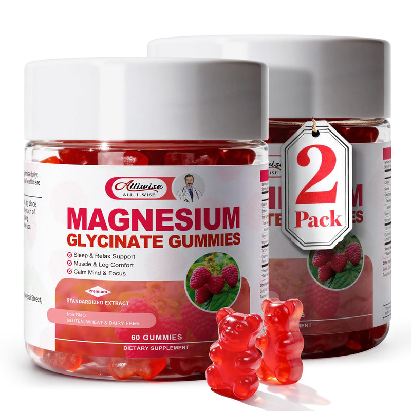 2pack Magnesium Glycinate Gummies 600mg,Magnesium Gummies Sleep & Calm | With Vitamin D3, Tart Cherry & Chamomile for Calm Support, Easy-to-Take Clump-Resistant Formula, Third-Party Tested 60 Count (Pack of 2)