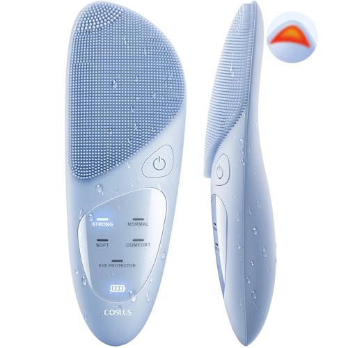 COSLUS JMY05 Silicone Face Scrubber Facial Cleansing Brush, Heat Eye Care Sky Blue