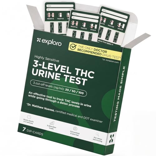 Exploro THC Drug Tests at Home - 3-Level 20/50/100 ng/mL Strips, 7 Pack 7 Count (Pack of 1)