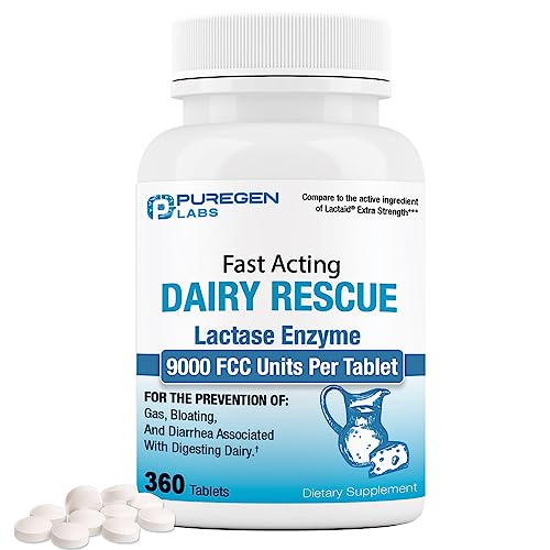 Puregen Labs Dairy Relief Fast Acting Lactase Enzyme 9000 FCC - 360 Tablets 1