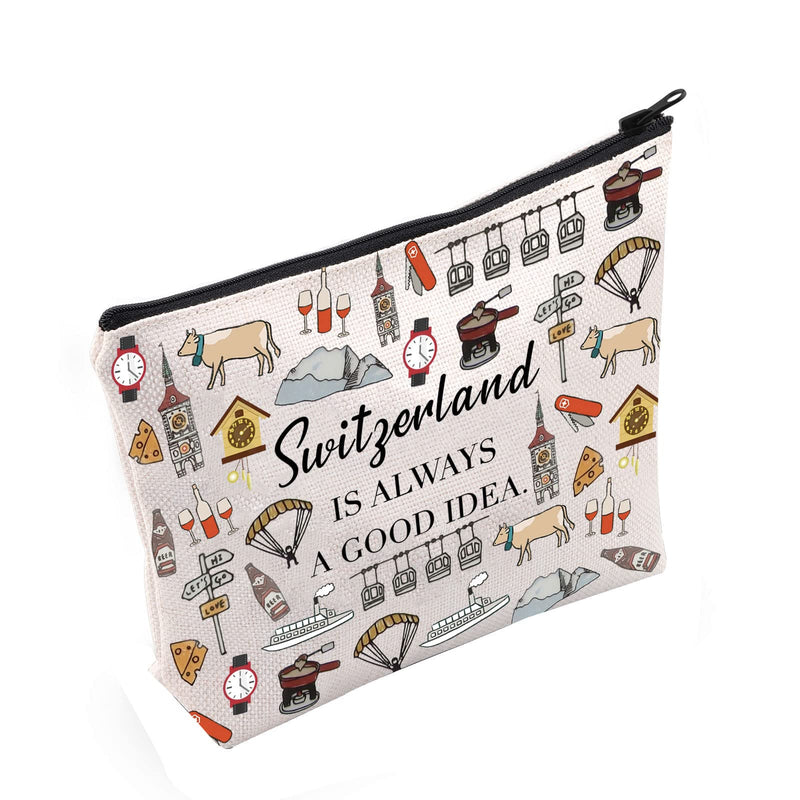 POFULL Swiss Mountains Gift Switzerland Is Always A Good Idea Cosmetic Bag Europe Trip Gift (Switzerland Is Always Cosmetic Bag) Switzerland Is Always Cosmetic Bag - BeesActive Australia