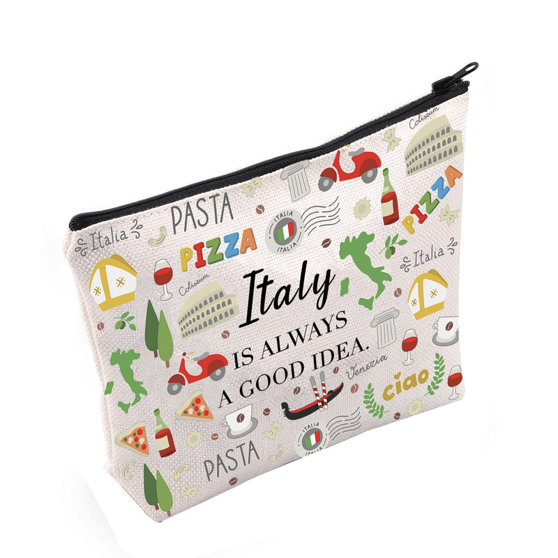 POFULL Italy Theme Gift Italy Is Always A Good Idea Cosmetic Bag Italy Bachelorette Trip Gift (Italy Is Always Cosmetic Bag) Italy Is Always Cosmetic Bag - BeesActive Australia
