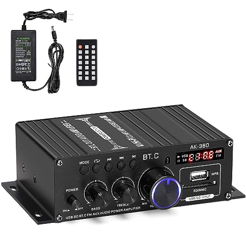 AK-380 Bluetooth 5.0 Home Audio Amplifier for Car Home Bar Garage MAX 350Wx2