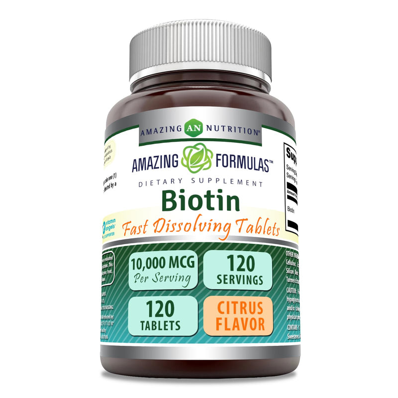 Amazing Formulas Biotin 10,000 mcg | Fast Dissolve Tablets | Non-GMO | Gluten Free Supplement | Made in USA (120 Count, Citrus) Citrus | 120 Tablets 1 Count (Pack of 1)