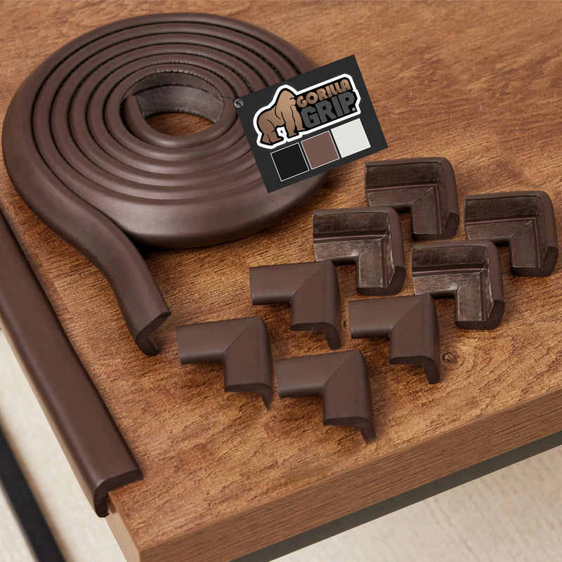 GORILLA GRIP Baby Proof Corners and Edges for Furniture, Kid Proofing Adhesive Table Corner Protectors, Heavy Duty Soft Rubber Foam Protection, Includes 8 Protective Safety Guards, 15 Feet, Brown - BeesActive Australia