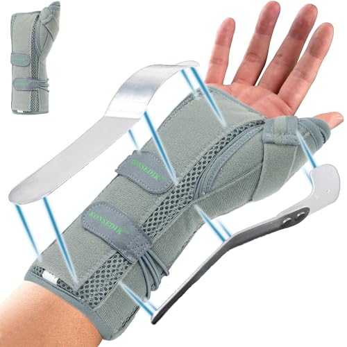 KONSEDIK Wrist Brace With Thumb Support for Dequervains Tendonitis,Thumb Brace for Carpal Tunnel, Wrist ganglion cyst, Arthritis Pain Relief,Thumb Spica Splint for night rest(Right Hands,Large) Large Right Hands,Grey