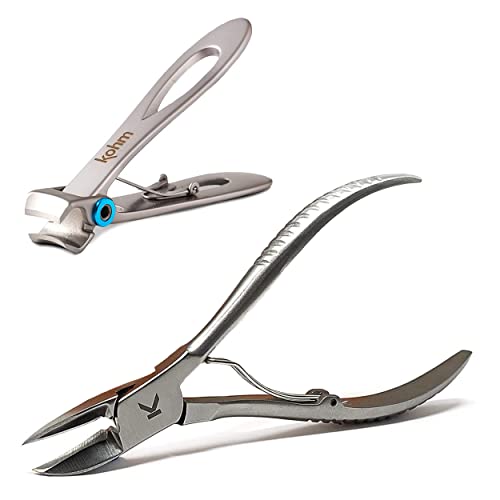 KOHM Nail Clippers & Ingrown Toenail Clippers for Thick Nails - Heavy Duty, Wide Mouth Professional Fingernail and Toenail Clippers for Men, Women & Seniors, Professional Podiatrist Tool