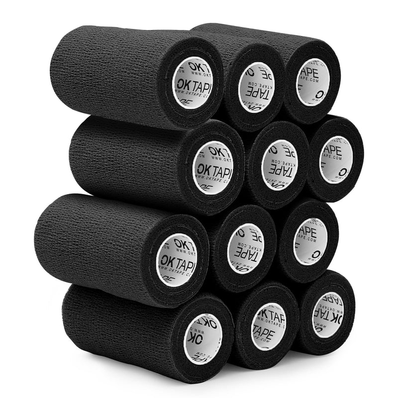OK TAPE Self Adherent Cohesive Bandages Wrap - 12Packs, 3" x 5 Yards, Non-Woven Self Adhesive Bandage Wrap for Thumb, Finger, Wrist, Ankle, Vet Wrap Bandages Tape (Black) Black 3 In x 5 Yards - BeesActive Australia