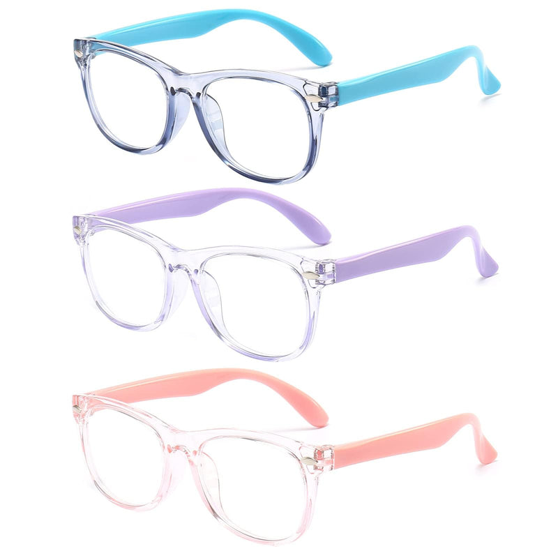 3 Pack kids Blue Light Blocking Glasses for girls boys Computer Blue Light Blocking Glasses For Age 3-11 (Light blue + Light purple + Light pink) Light Blue + Light Purple + Light Pink - BeesActive Australia