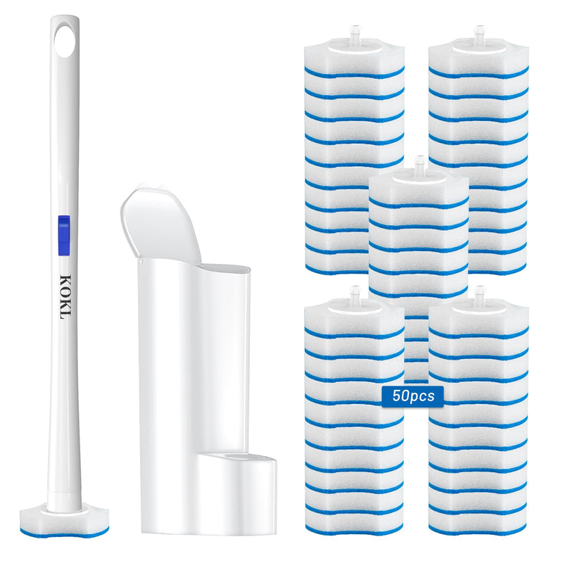 Disposable Toilet Brush, Toilet Bowl Cleaner Brush with 50PCS Toilet Brush Refills, Toilet Cleaner Refill Pads, Disposable Toilet Bowl Brush and Storage Caddy for Bathroom Cleaning(1-Set) 1-SET - BeesActive Australia