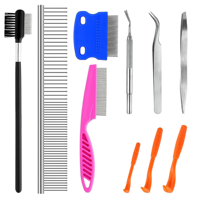 Tick Removal Tool for Dogs, Cat Comb for Shedding, Stainless Steel Pet Hair Grooming Comb Kit, Tear Stain Remover Comb for Small Dogs(10 Pack) Tick Removal Kit - BeesActive Australia
