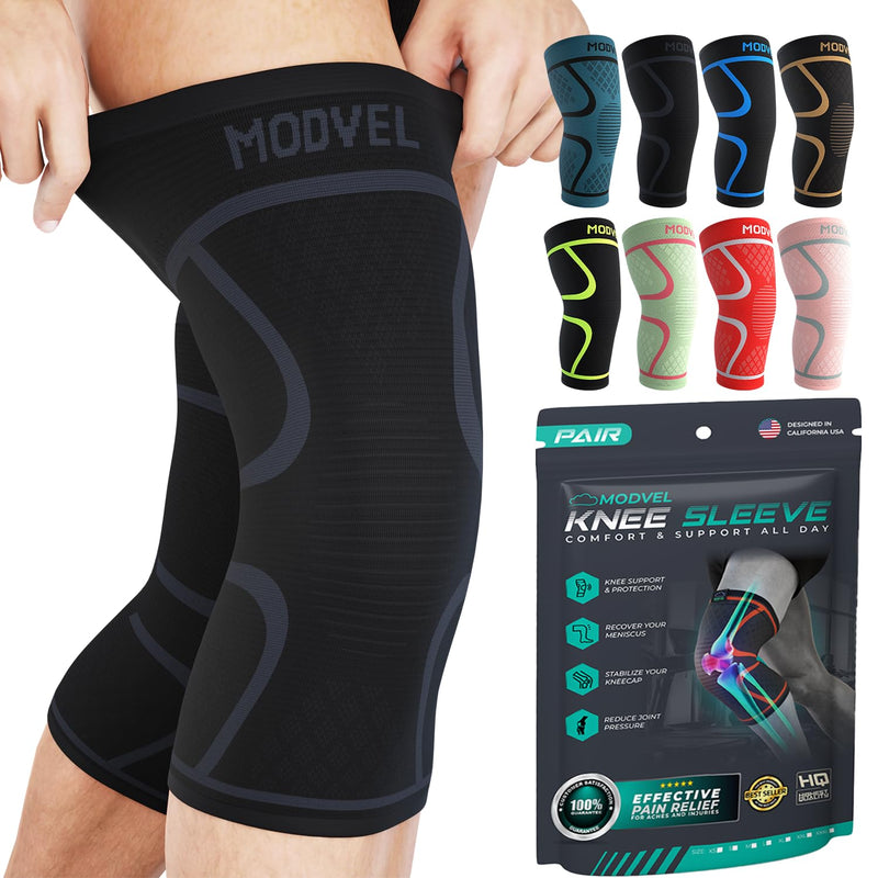 Modvel Knee Braces for Women & Men – 2 Pack Brace Set, Compression Sleeves for Meniscus Tear, ACL & Arthritis Pain Relief, Joint Support and Stability – Black M Medium - BeesActive Australia