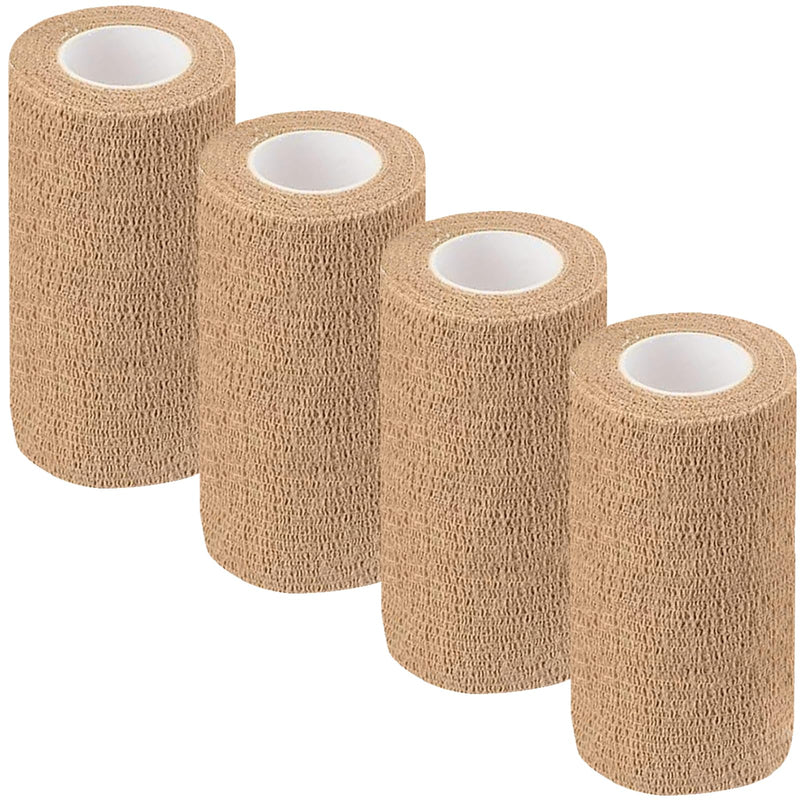 Self Adhesive Bandage Wrap,Vet Wrap for Dogs Breathable Flexible 5 Yards Stretchy 4 Inch Grip Adhesive Self Cohesive Adhering Adherent (Brown) 4 Inches Vet Wrap (4 Pack Brown) - BeesActive Australia