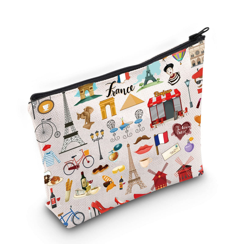 LEVLO France Travel Culture Gift French Theme Travel Pouch Bag Paris Landmarks Gift French Souvenir Gift (France) - BeesActive Australia