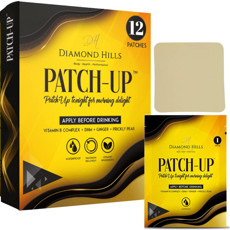 Diamond Hills Patch-Up 12pk Patches for Party Rebound, Adult Party Favors, Waterproof, Vitamin B, DHM, Ginger, Prickly Pear 12 Count (Pack of 1)