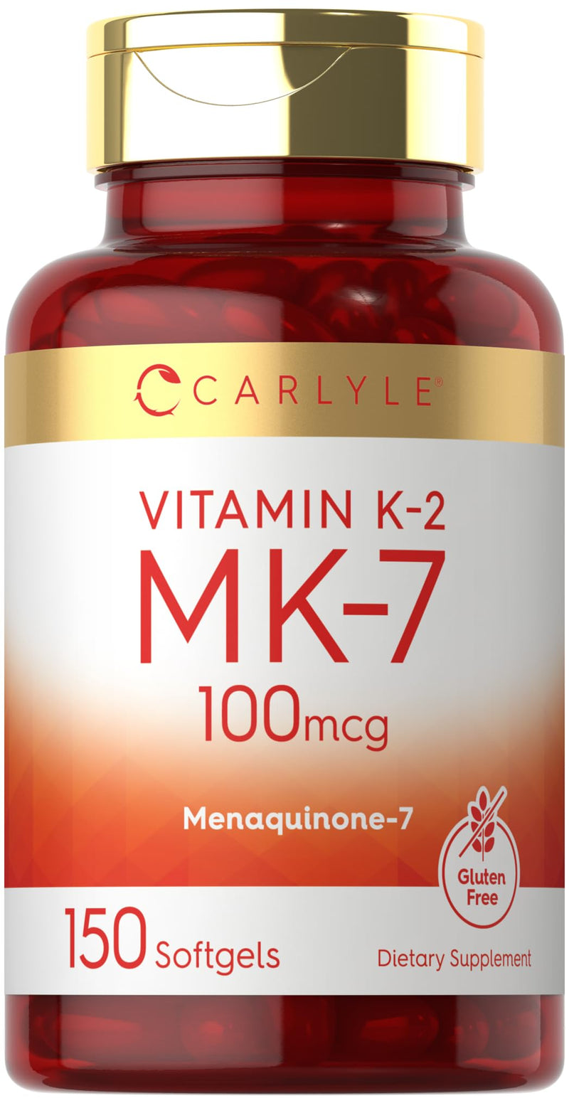 Carlyle Vitamin K2 MK7 100 mcg | 150 Softgels | Bioactive Trans-Form MK7 | Non-GMO & Gluten Free Supplement