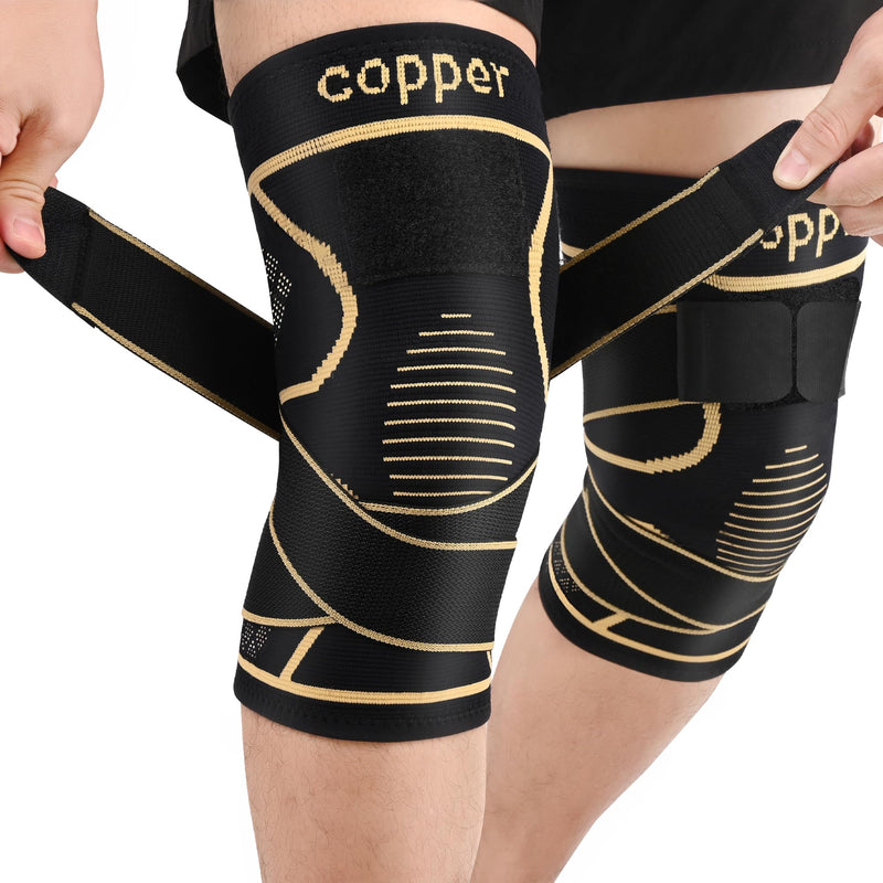 JHVW Copper Knee Braces with Strap for Knee Pain(2 pack)- Knee Compression Sleeve Support for Men & Women,Arthritis,Working Out Medium - BeesActive Australia
