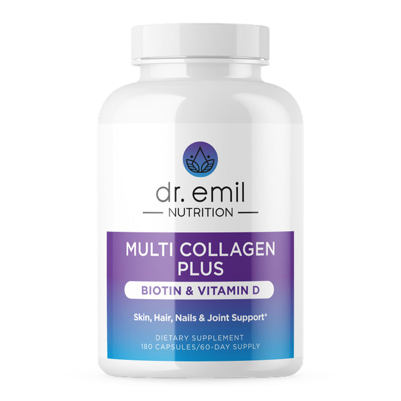 Dr. Emil Multi Collagen, Types I, II, III, V & X with Biotin, 180 Capsules | Hydrolyzed Multi Collagen Supporting Hair, Skin, Nails, and Joints, Non-GMO and Dairy-Free with Biotin and Vitamin D