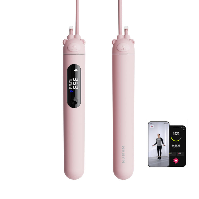 WeGym Smart Jump Rope for Men Women, Adjustable Jump Rope for Indoor Outdoor Workout, Jump Counting, Tracking - Data Analysis LED Display Screen Rechargeable Skipping Rope Fitness Gift for Adults Kids Pink
