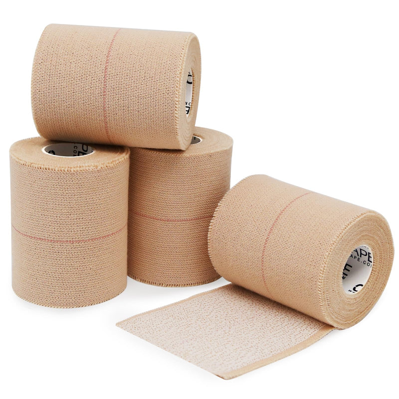OK TAPE Elastic Adhesive Tape Bandage Tape Wrap - 4 Rolls, Flexible Stretch Bandages for Sports Ankle, Knee and Wrist Sprains (Beige,3 Inch Wide) 3 Inch x 5 Yard Beige - BeesActive Australia