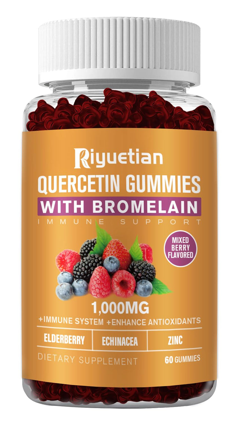 Quercetin with Bromelain, Zinc & Vitamin C - Cardiovascular,Aging Support Chewable Vitamins -Vegan - Pure Quercetin for Kids and Adults - Non-GMO 60 Count 1 Count (Pack of 60)