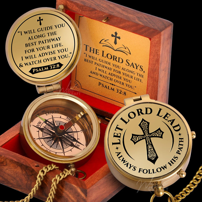 Engraved Brass Pocket Compass Gift - Psalm 32:8, First Communion Gifts, Baptism Gifts for Boys, Confirmation Gifts, Gifts for Men, Catholic Religious Christian Easter Gifts for Kids - BeesActive Australia