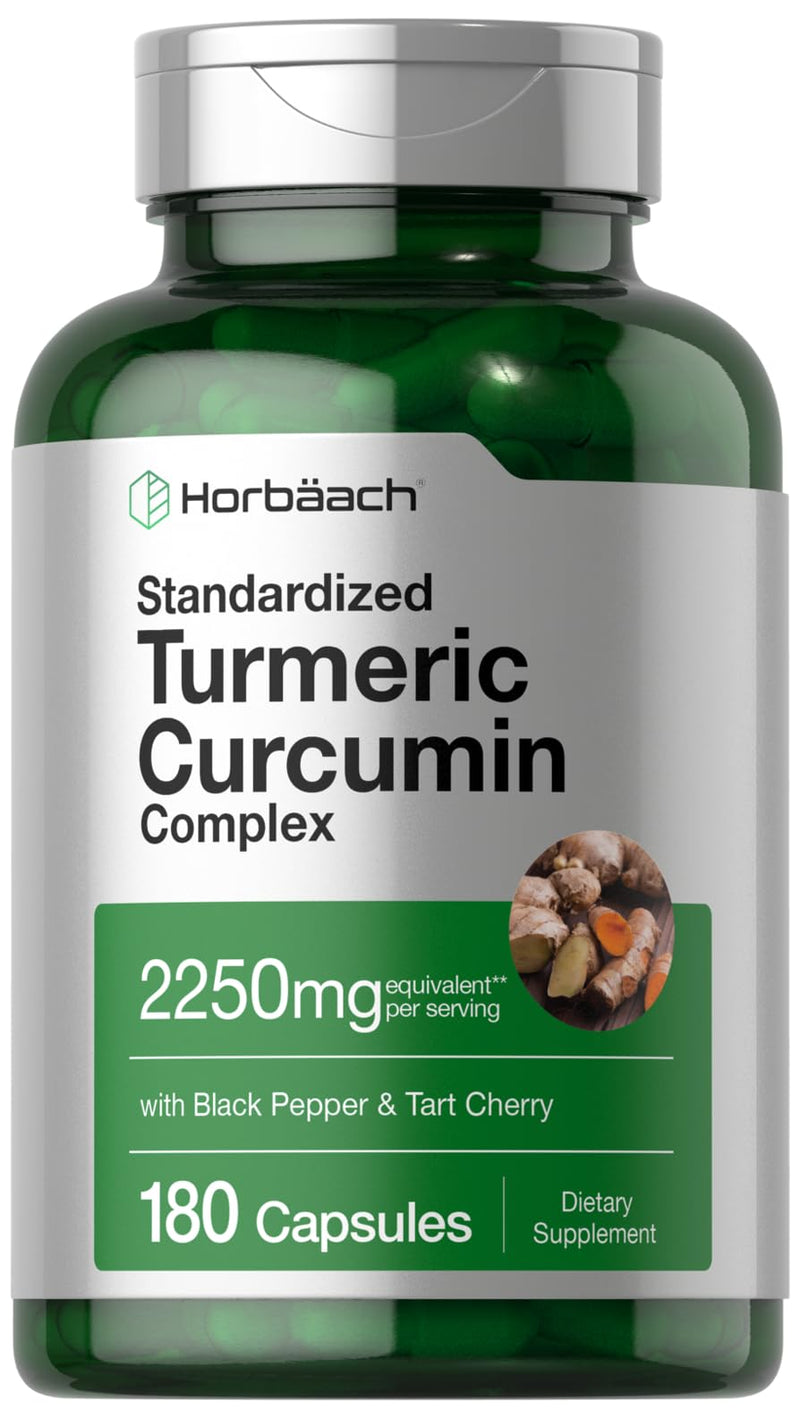 Horbäach Turmeric Supplement with Black Pepper 2250mg | 180 Capsules | with Bioperine & Tart Cherry | Non-GMO, Gluten Free Supplement - BeesActive Australia