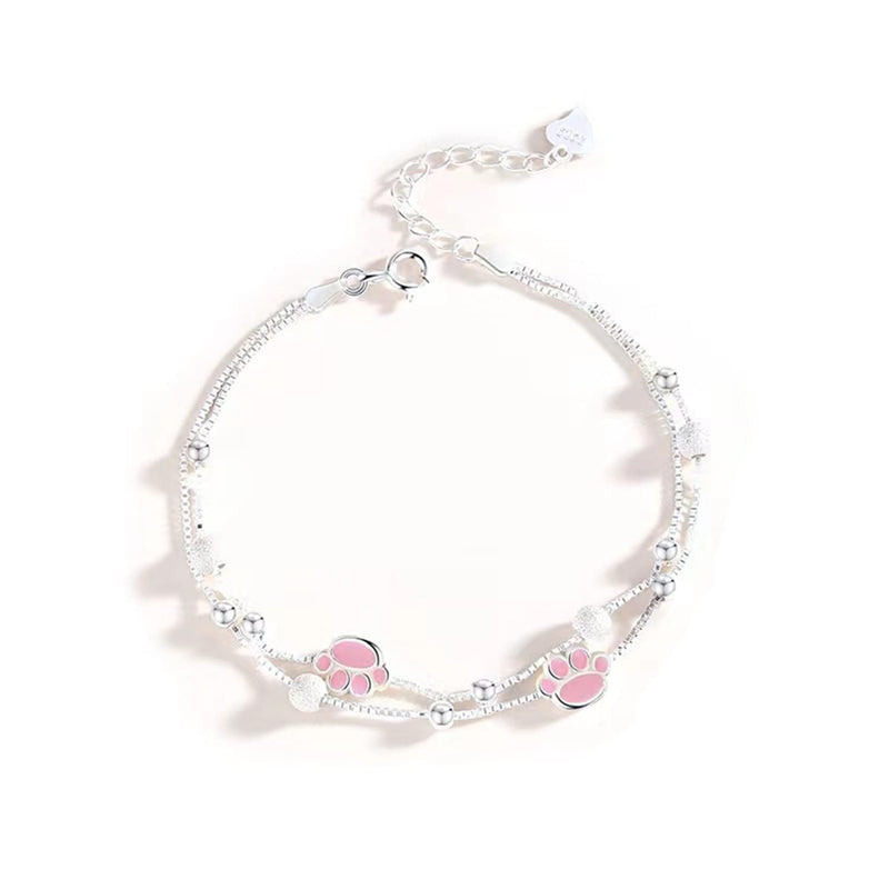 UUONLY Rose Gold Plated S925 Silver Cat Paw Print Necklace Bracelet, Cat Dog Paw Pink Crystal Paw Pendant Necklace, Cat Paw Jewerly Set for Women Bracelet 1 - BeesActive Australia