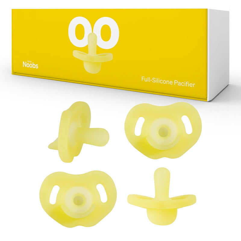 Love Noobs Full-Silicone Pacifier, 4 Pacifiers, Pacifiers 0-6 Months, Newborn Pacifiers, Binkies 0-3 Months, Silicone Pacifiers, Soothie Pacifier 0-3 Months, Newborn Pacifiers 0-3 Months Yellow 1 Count (Pack of 4) - BeesActive Australia