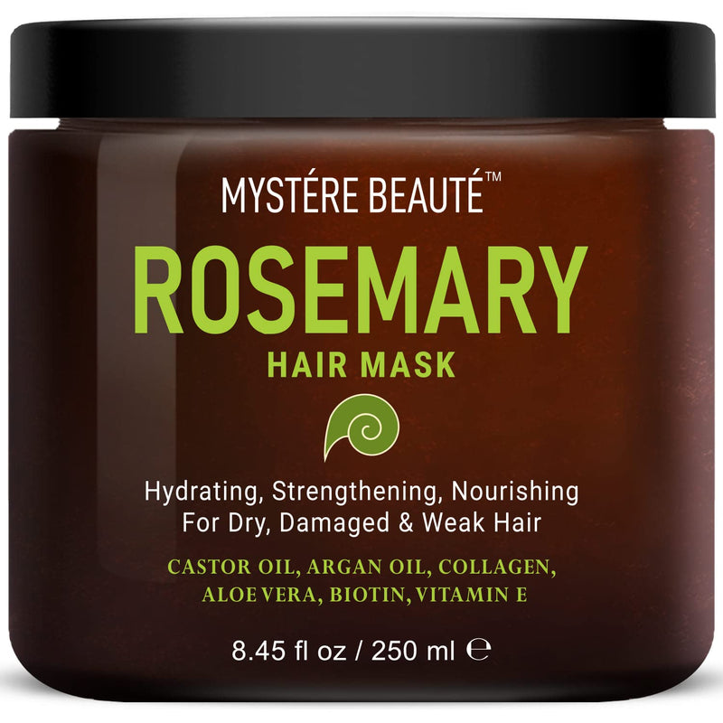 MYSTÉRE BEAUTÉ Rosemary Hair Mask for Dry Damaged Hair with Collagen, Biotin, Argan Oil- Strengthening Hair Masque for Split Ends, Hair Loss and Breakage- 8.45 fl oz - BeesActive Australia
