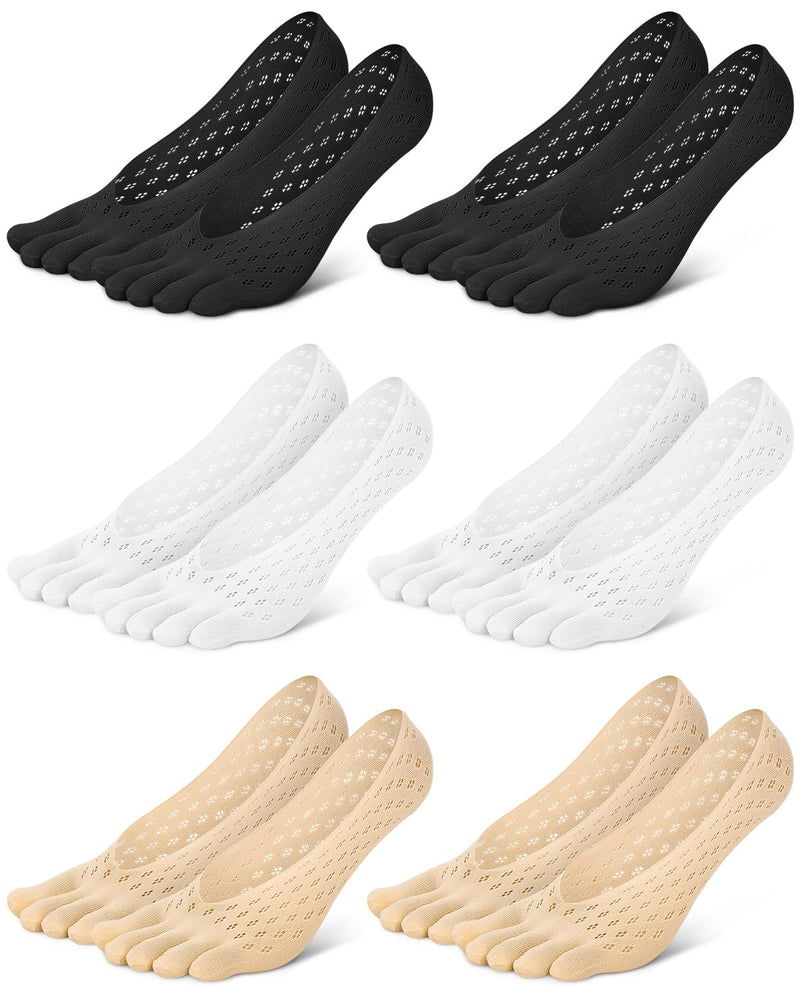 6 Pair Bunion Relief Socks, Toe Alignment Compression Toe Separator Socks, No Show Low Cut Liner Five Finger for Women & Men Bunion