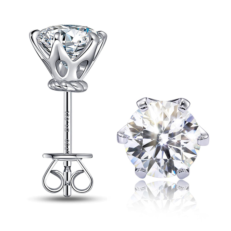 Blueeve 1-2.4ct Moissanite Stud Earrings for Women, Round D Color VVS1 Clarity Lab Created Diamond Earrings 18K White Gold Vermeil Crown Setting Solitaire Moissanite Earrings for Women Jewelry Gifts 6.0mm, 1.6ct tw - BeesActive Australia